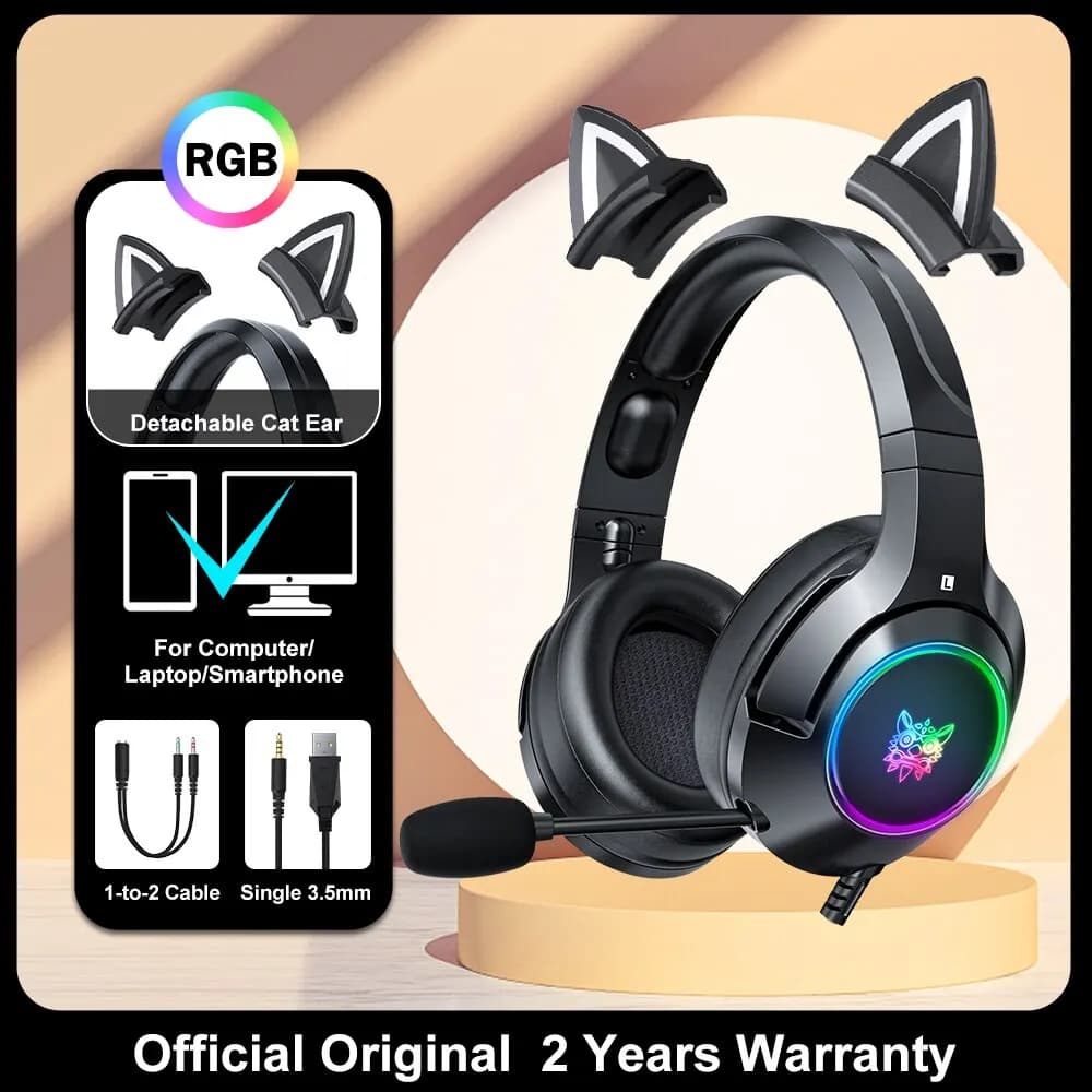 ONIKUMA K9 Filaire Casque avec RGB Lumière Flexible HD Mic 3.5mm Gaming Casque Ordinateur Écouteurs 