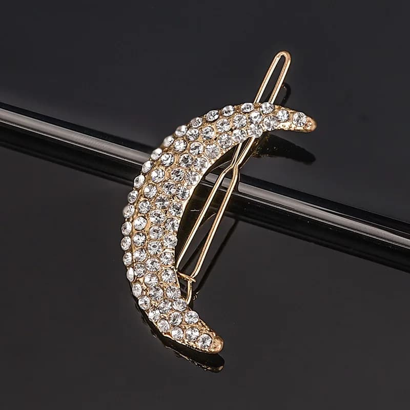 Barrette à cheveux couleur diamant lune, couleur or argent, Clip en cristal scintillant pour filles 