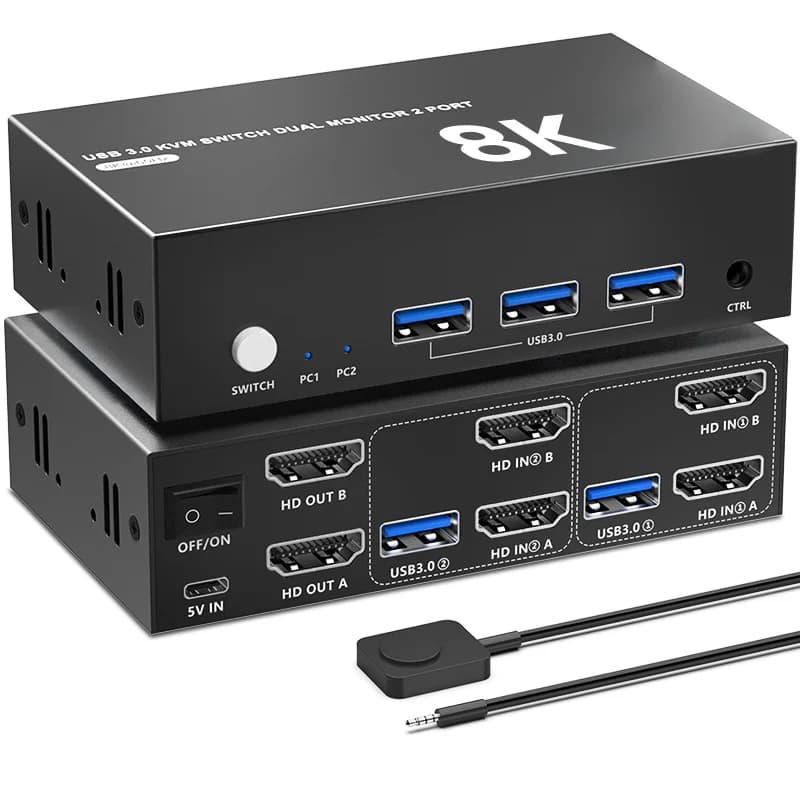 Commutateur KVM HDMI double moniteur 4 en 2 sorties commutateur KVM HDMI 8K @ 60Hz pour 2 ordinateur