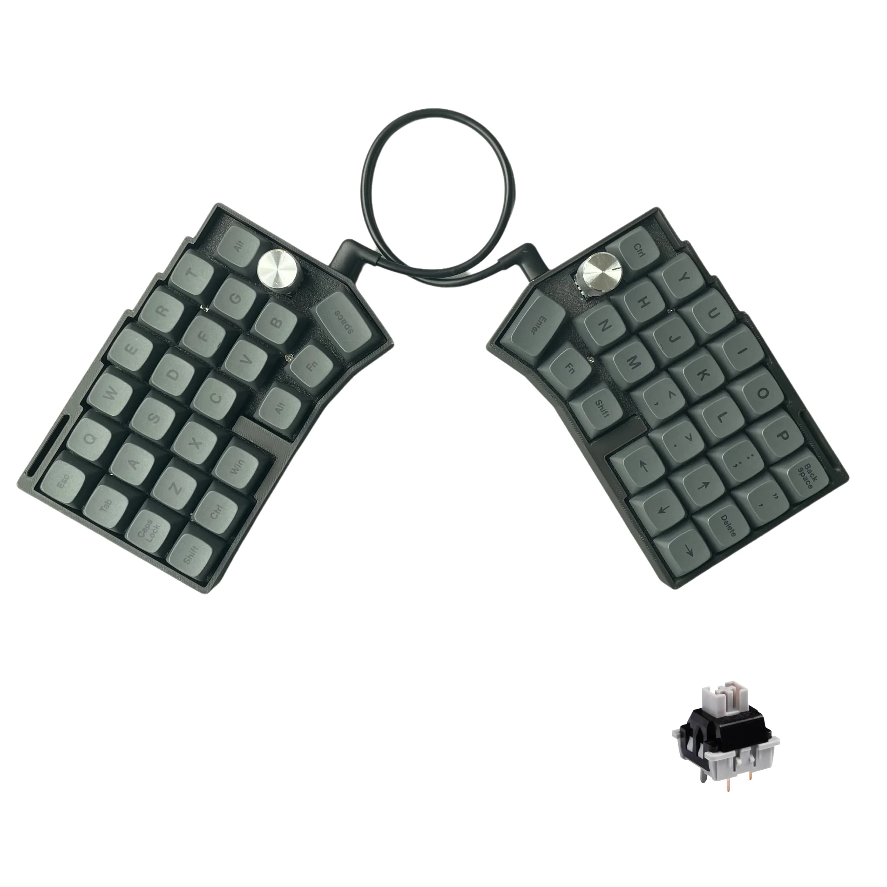 Clavier mécanique filaire divisé, CORNIX 50%, échangeable à chaud, double bouton rotatif, RVB, progr