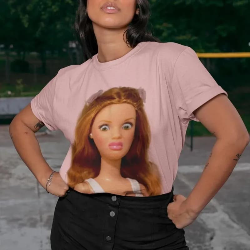 T-shirt avec visage de poupée Emoji - T-shirt à motif amusant, nouveau style Harajuku d'été, T-shirt