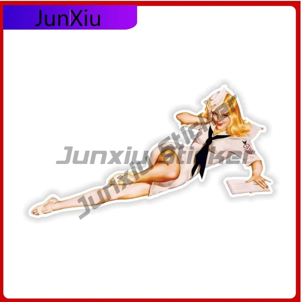 Autocollant Pin Up Girl Vintage, uniforme militaire féminin Sexy couché sur le côté, autocollants an