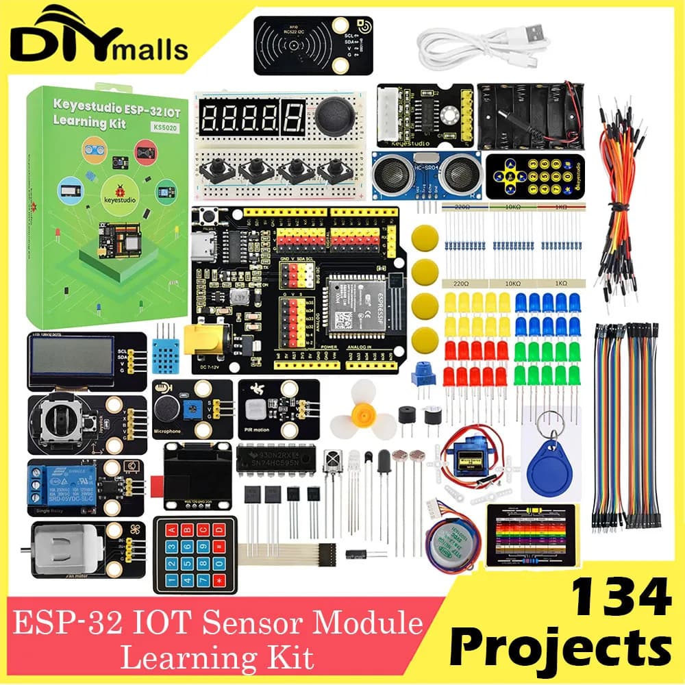 Kit d'apprentissage de la programmation avec module capteur IoT Keyestudio ESP-32, 134 projets, tuto
