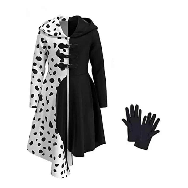 Costume De Cosplay Cruella De Vil, robe De demoiselle d'honneur, Costumes d'halloween pour femmes, v