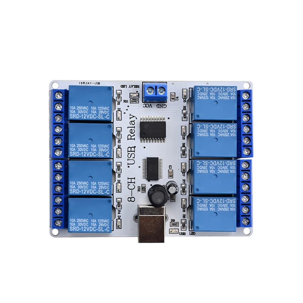 Commutateur de commande de relais USB à 8 canaux DC 12V, commande d'ordinateur Programmable pour mai