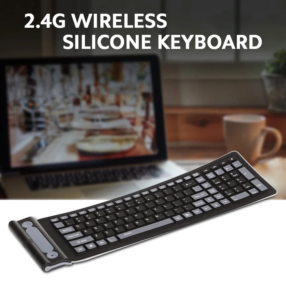 Clavier sans fil 2.4G, 107 touches, Portable, pliable, en Silicone souple, anti-poussière, pour ordi