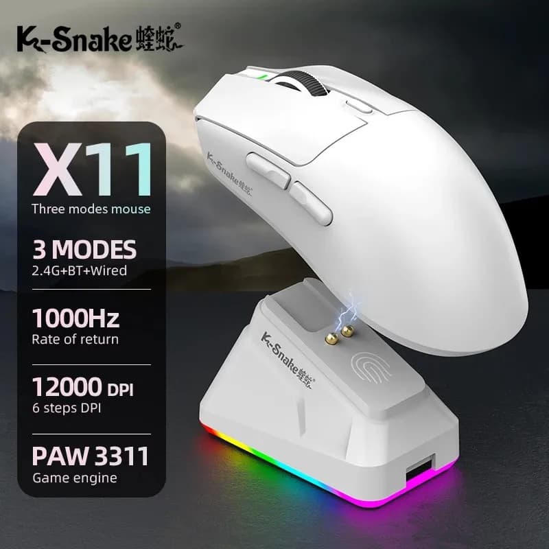 Souris de jeu sans fil X11, 7 touches réglables, 12000 DPI, 2.4G Bluetooth, filaire, trois modes, so