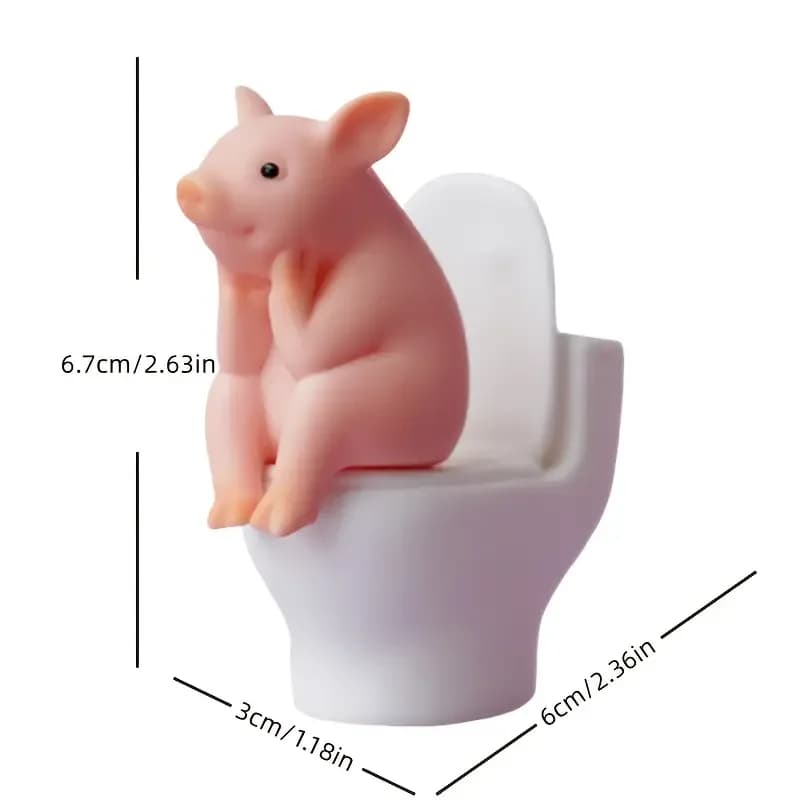 Figurine de cochon rose amusant sur les toilettes, décoration mignonne en PVC pour la maison, le bur
