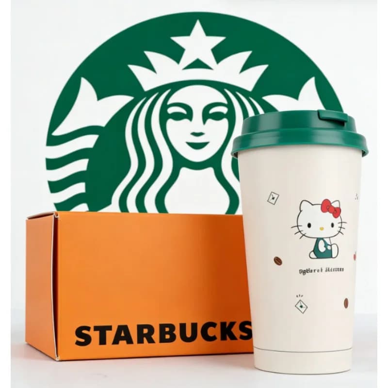 Starbucks 473ml Nouvelle tasse isotherme en acier inoxydable Hello Kitty en co-marquage avec paille 