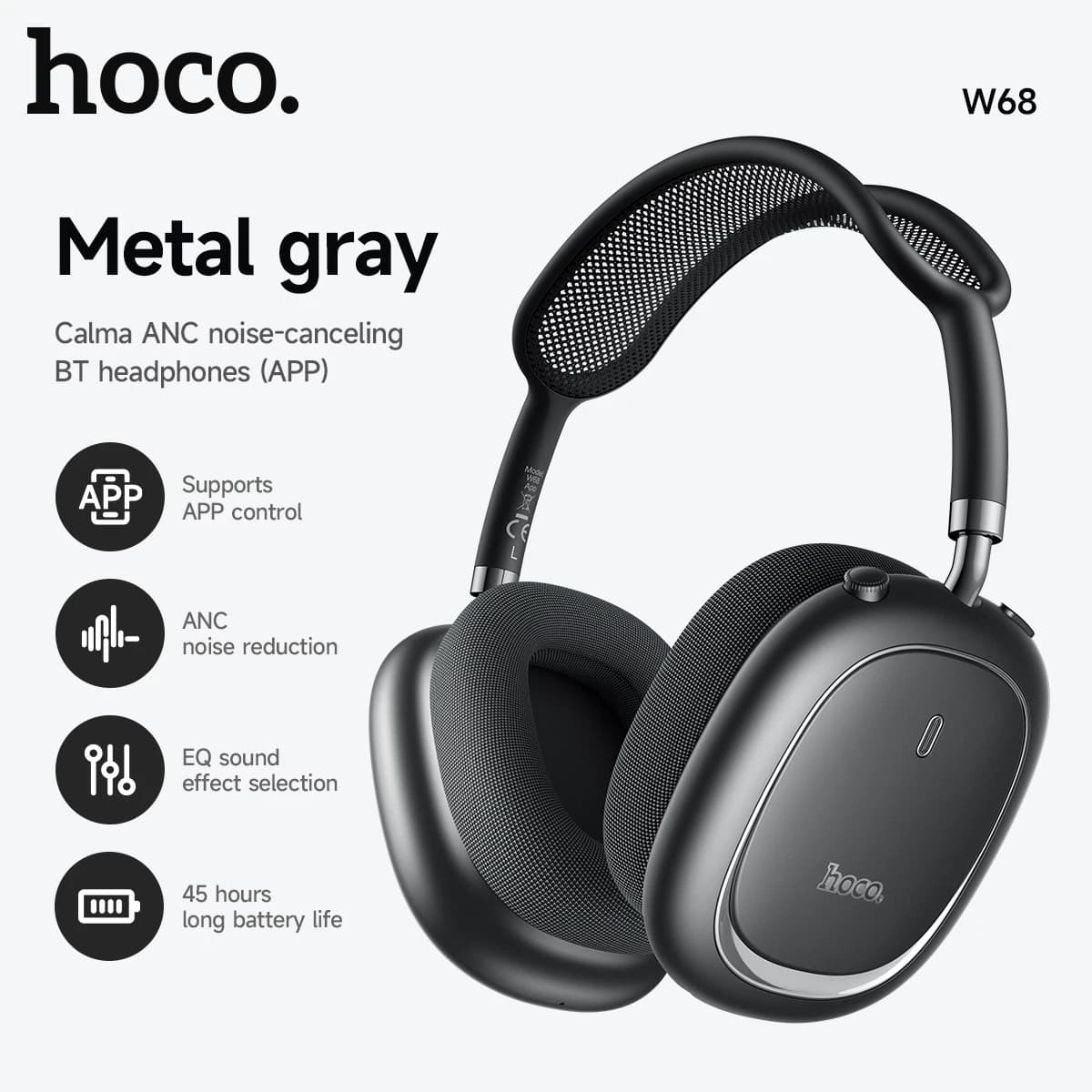 HOCO W68 nouveau ANC suppression du bruit Bluetooth 6.0 casque sans fil grands casques écouteurs pou