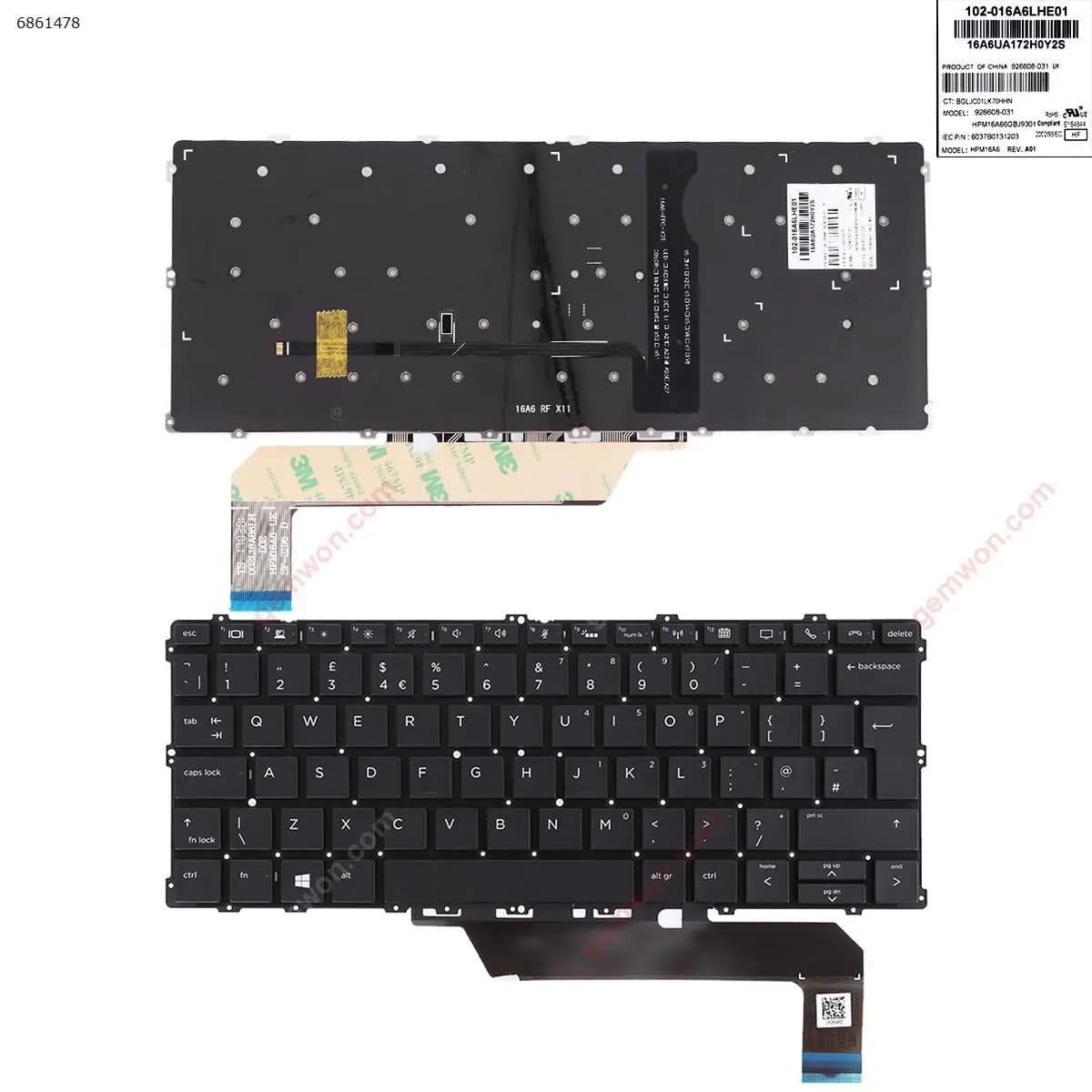 Clavier d'ordinateur portable britannique pour HP EliteBook 1030 G2 x360 noir avec rétro-éclairage
