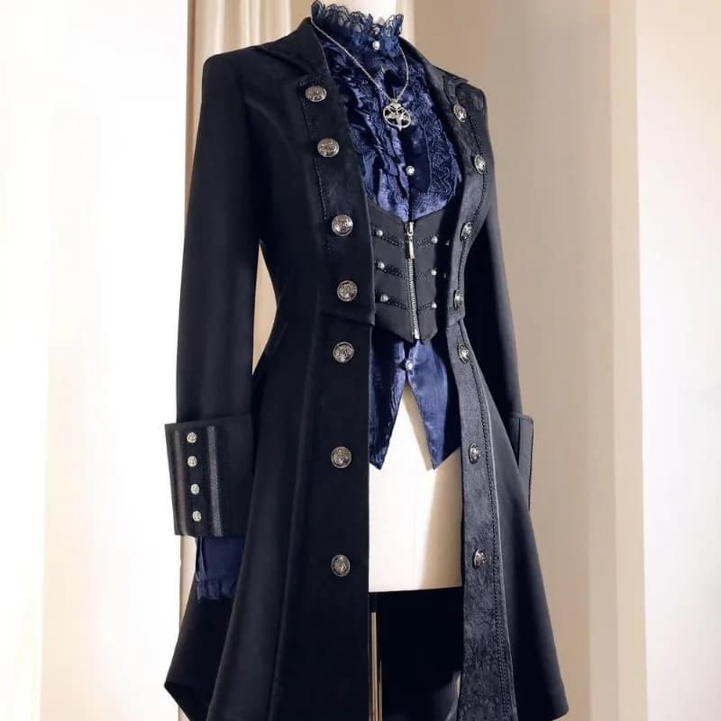 Manteau long Batwing original, style rétro noir gothique Lolita, vestes tendance à manches longues a