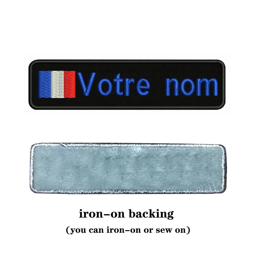 Drapeau de la France 10x2,5 cm broderie nom personnalisé texte Patch rayures Badge à repasser ou à c