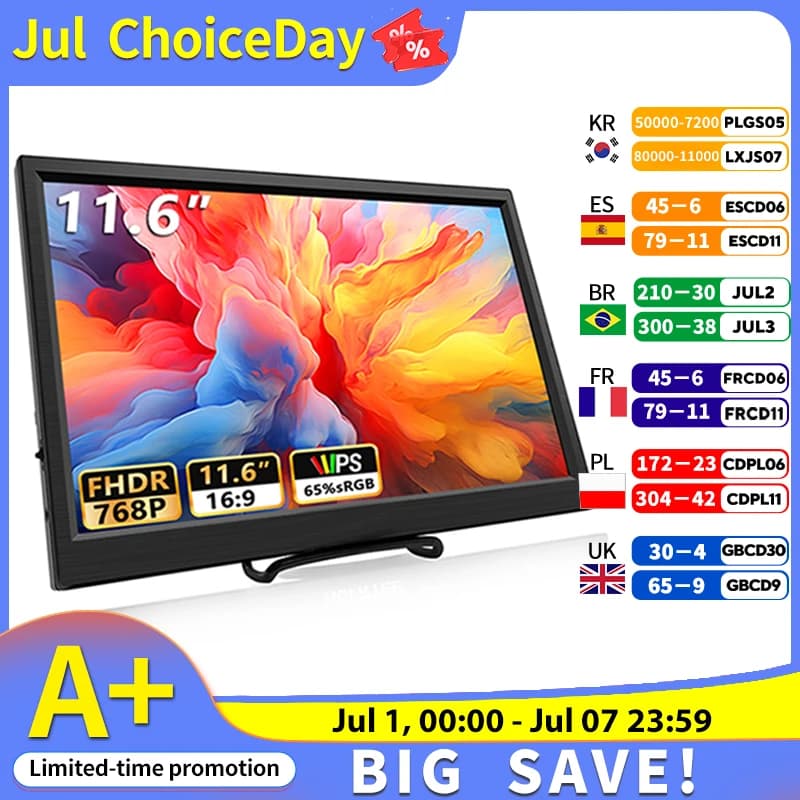 Moniteur portable compatible HDMI pour ordinateur portable, deuxième écran de jeu, affichage arc-en-