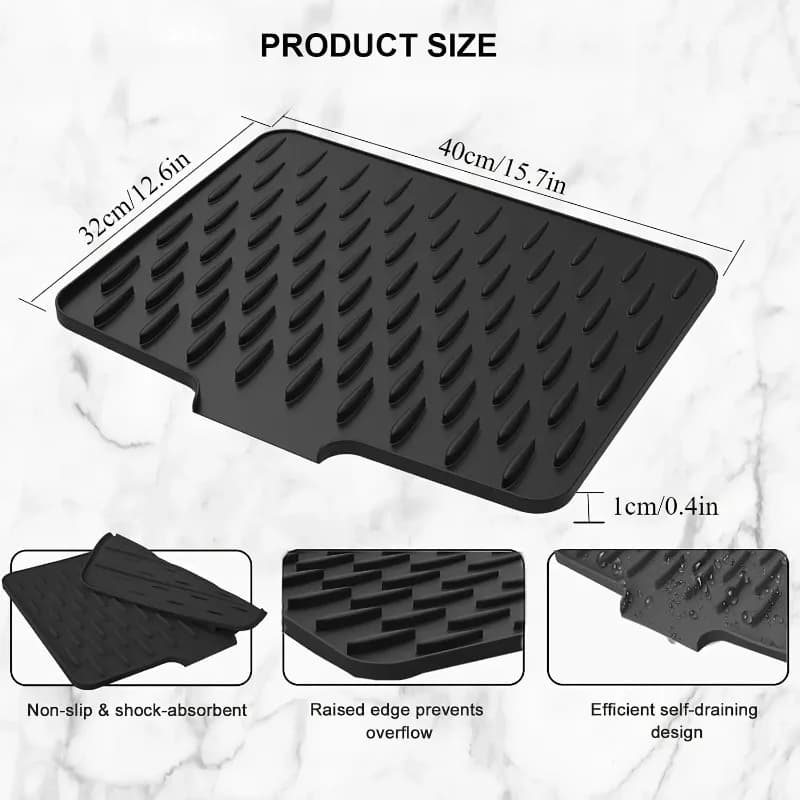 Tapis de vidange de cuisine en silicone antidérapant avec conception de drainage intégrée, résistant