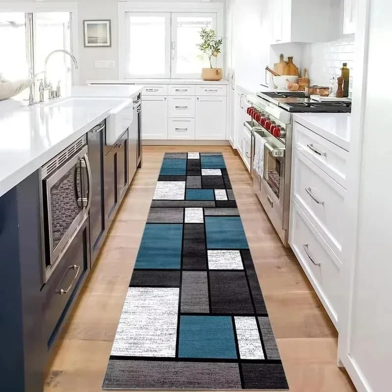 VIKAMA Tapis géométrique moderne résistant aux taches et antidérapant pour entrée, couloir et cuisin