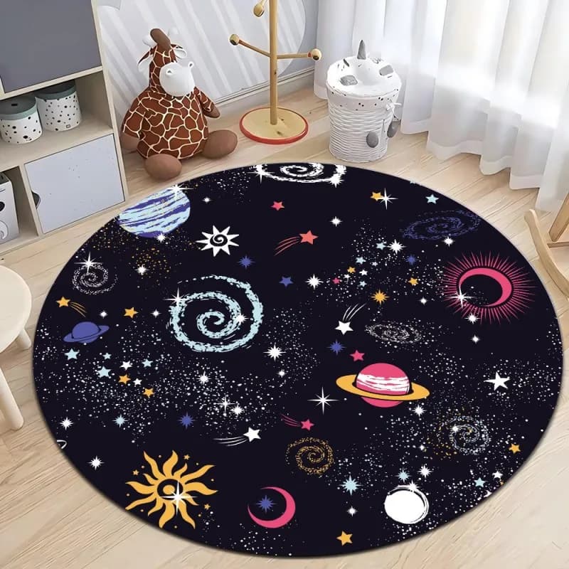 Tapis rond avec impression de planète et espace extra-atmosphérique, pour chambre à coucher, chaise 