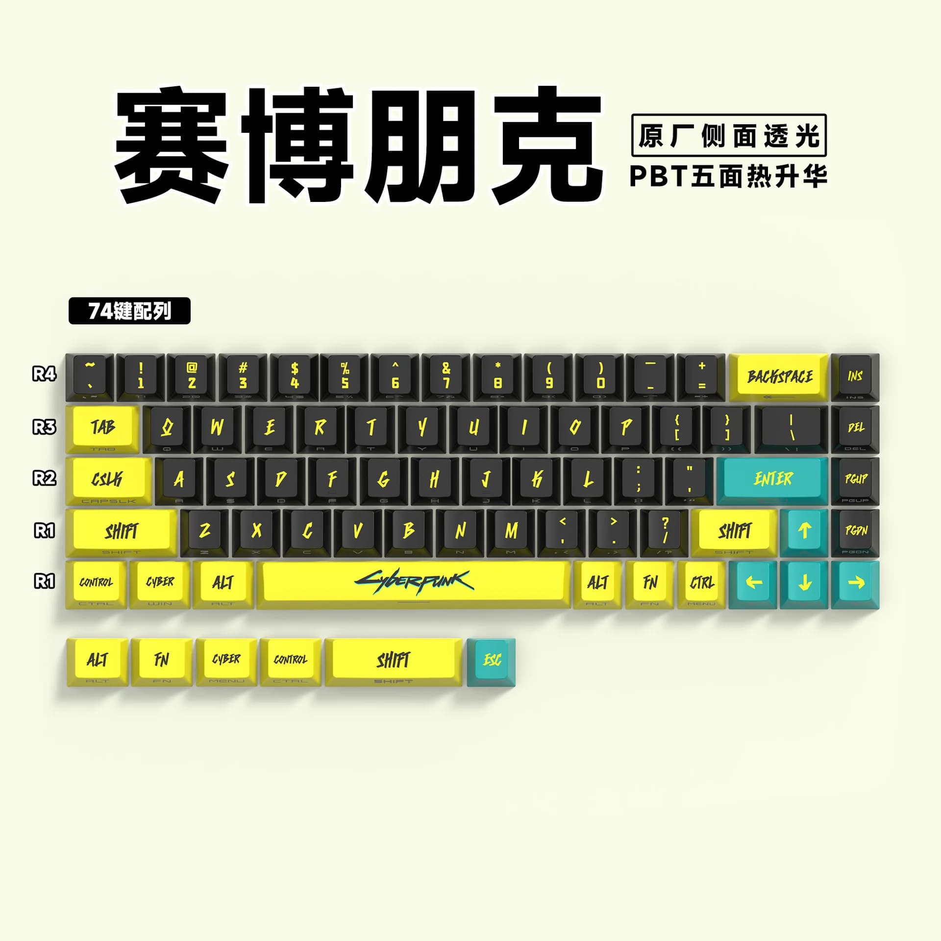 Capuchons de touches Cyberpunk PBT OEM, hauteur translucide gravée sur le côté pour claviers mécaniq