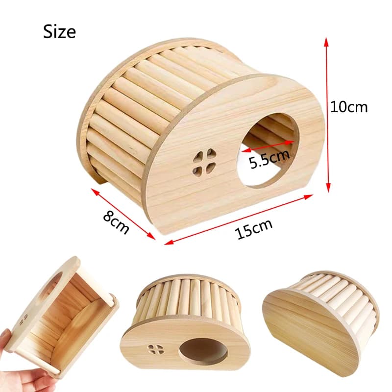 Maison de hamster en bois lisse avec trou de cache, petit château pour animaux de compagnie, pont en