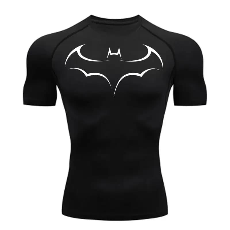 T-shirt de compression moulant pour homme à imprimé chauve-souris, à manches courtes, pour la course