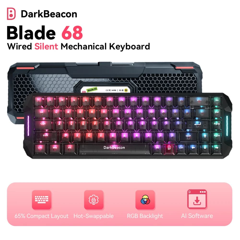 Clavier de jeu DarkBeacon 65% 68 touches Clavier mécanique rétroéclairé par LED Clavier filaire avec