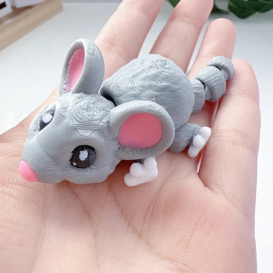 Modèle de souris mignon imprimé en 3d, Animal en plastique avec articulations mobiles, Sculpture de 