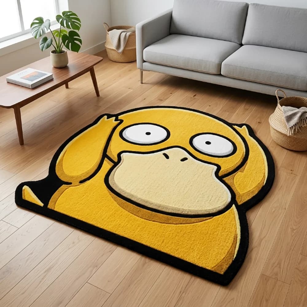 Tapis Pokémon irrégulier Psyduck énervé, tapis de sol anime moelleux antidérapant, décoration de cha