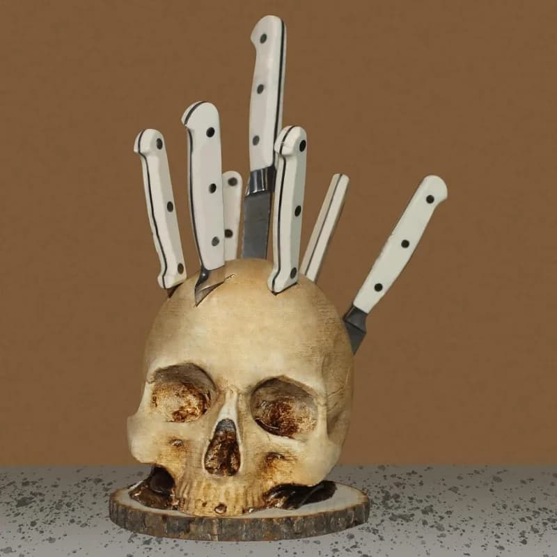 Porte-couteau crâne pour cuisine, squelette, support de couteau, horreur, support de tête de rangeme