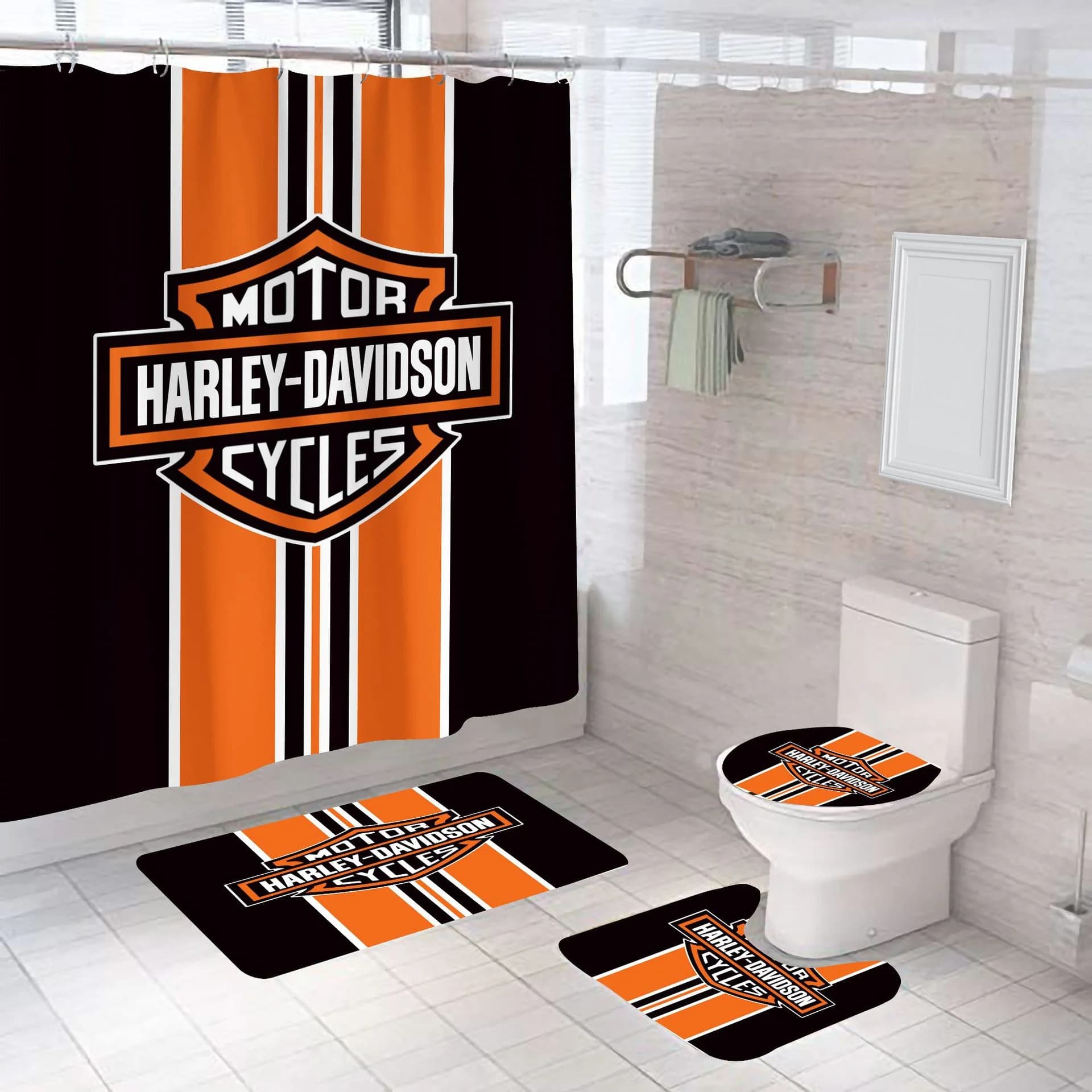 Tapis de sol de salle de bain pour moto H-Harley, tapis de siège de toilette, rideaux, accessoire po