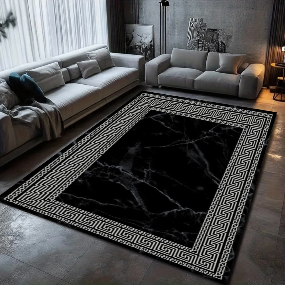 Tapis à motif de marbre, Design clé grecque, décoration de la maison, tapis de sol doux pour salon, 