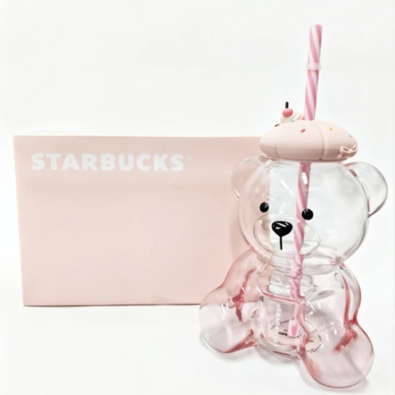 Gobelet Starbucks transparent de 660 ml avec couvercle en silicone rose pour dessert et paille rayée