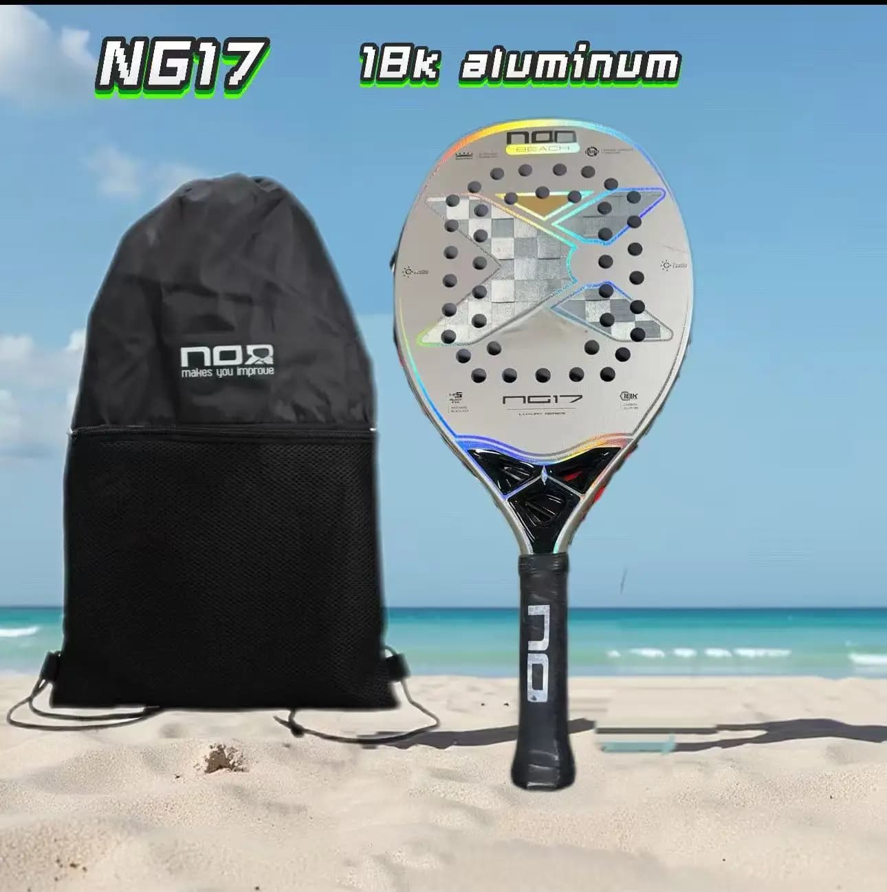 Raquette de tennis de plage NG17 Noxbeach 2026, en aluminium 18K, entièrement en fibre de carbone, s