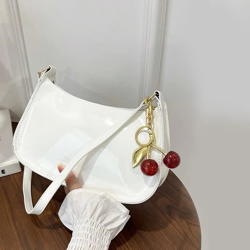 Sac à main en cuir PU pour femmes, polyvalent, mode, couleur unie, pendentif cerise, sac à bandouliè