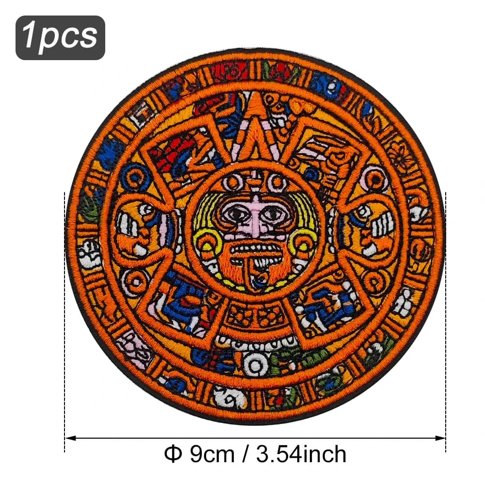 Patch brodé Calendrier Aztec Pierre du Soleil, Emblème Totem Maya, Badge Tactique de Moral DIY pour 