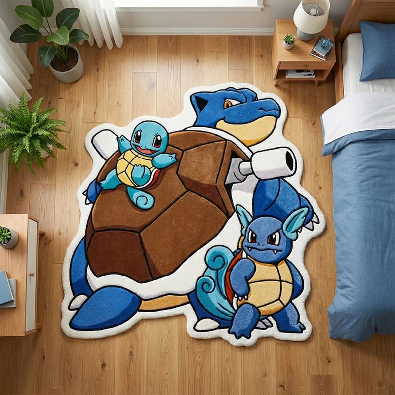 Tapis en peluche doux à l'effigie de Squirtle, tapis de sol Blastoise, décoration de chambre d'enfan