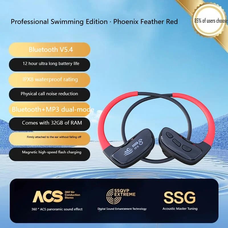 Casque de natation sous-marin étanche Bluetooth ipx8 noir 32G lecteur MP3, dans l'oreille sans chute