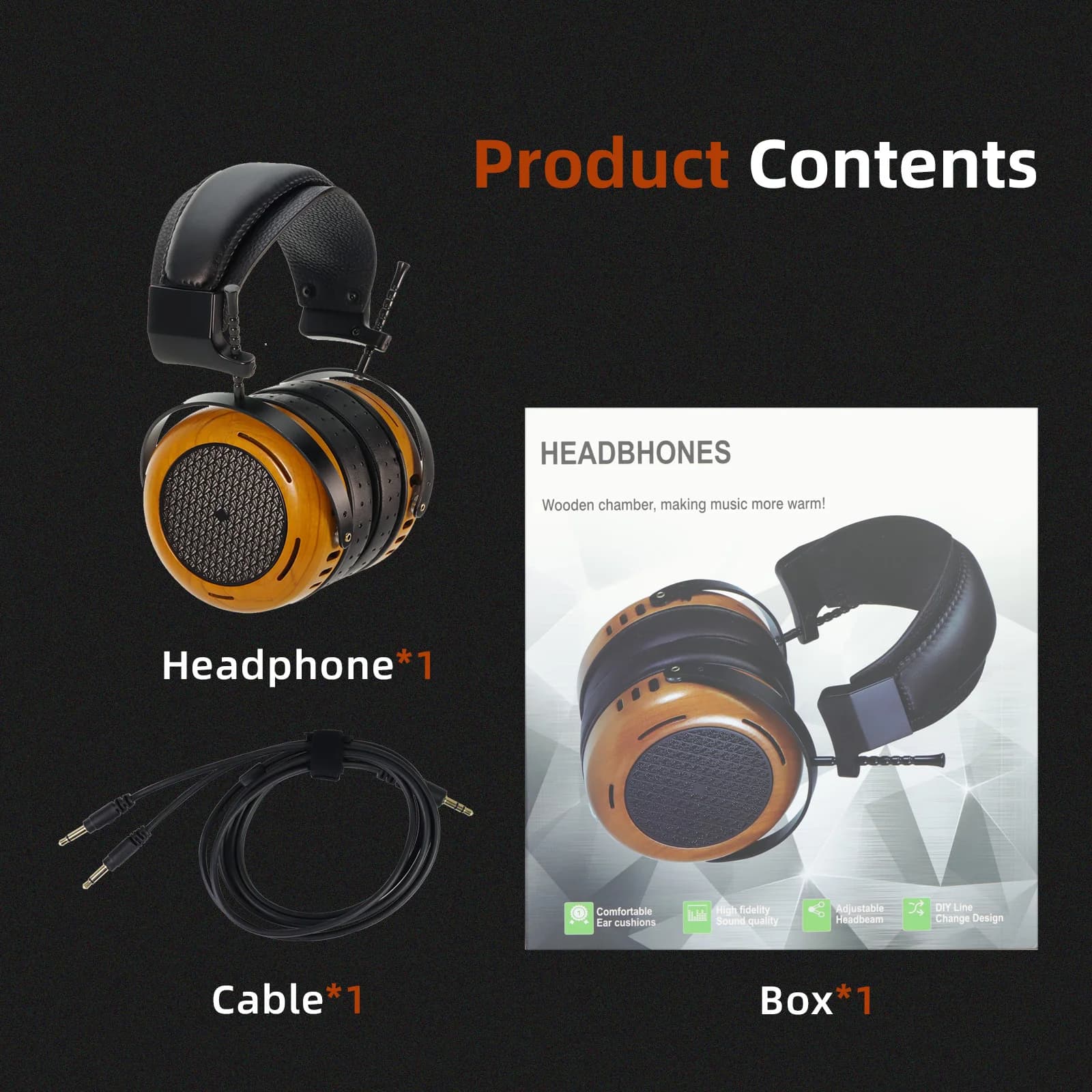 Hellodigi – écouteurs rétro en bois, pilote de 53mm, casque stéréo à dos ouvert, double câble détach