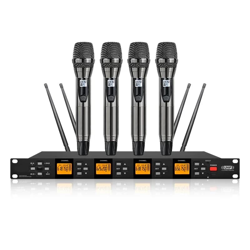 Système de Microphone sans fil professionnel, 4 casques portables, 200 canaux, fréquence réglable, l