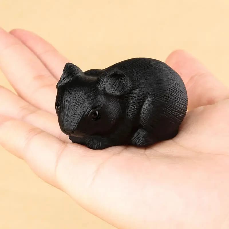 Figurine de souris en obsidienne naturelle, cristal, décoration d'intérieur, guérison