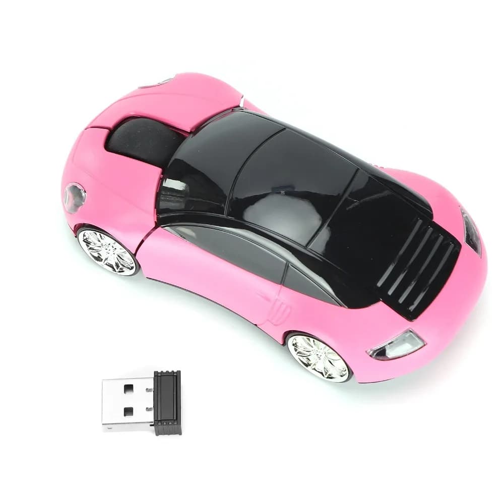 Souris amusante en forme de voiture 2,4 G avec lumière LED, souris optique portable bleue/rouge/rose