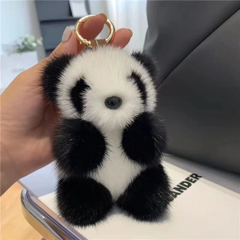 Adorable porte-clés Panda moelleux pour femmes – Accessoire de sac à main à breloque en peluche à la