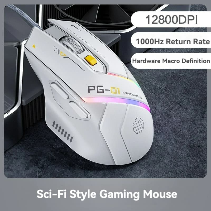 Inphic-Souris de jeu filaire Pg1, pigments Partenaires émettant de la lumière RVB, 12800 ug I 6 préd