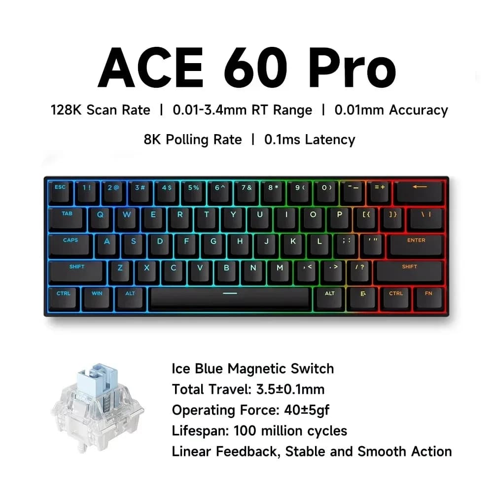 Clavier magnétique filaire mécanique MCHOSE ACE68 pour le gaming, RapidTrigg 0,01 mm, 8000 Hz SOCD/R