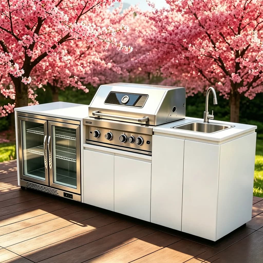 Cuisine mobile sur roues avec évier, unité pratique, décoration et accessoires idéaux pour la cour, 