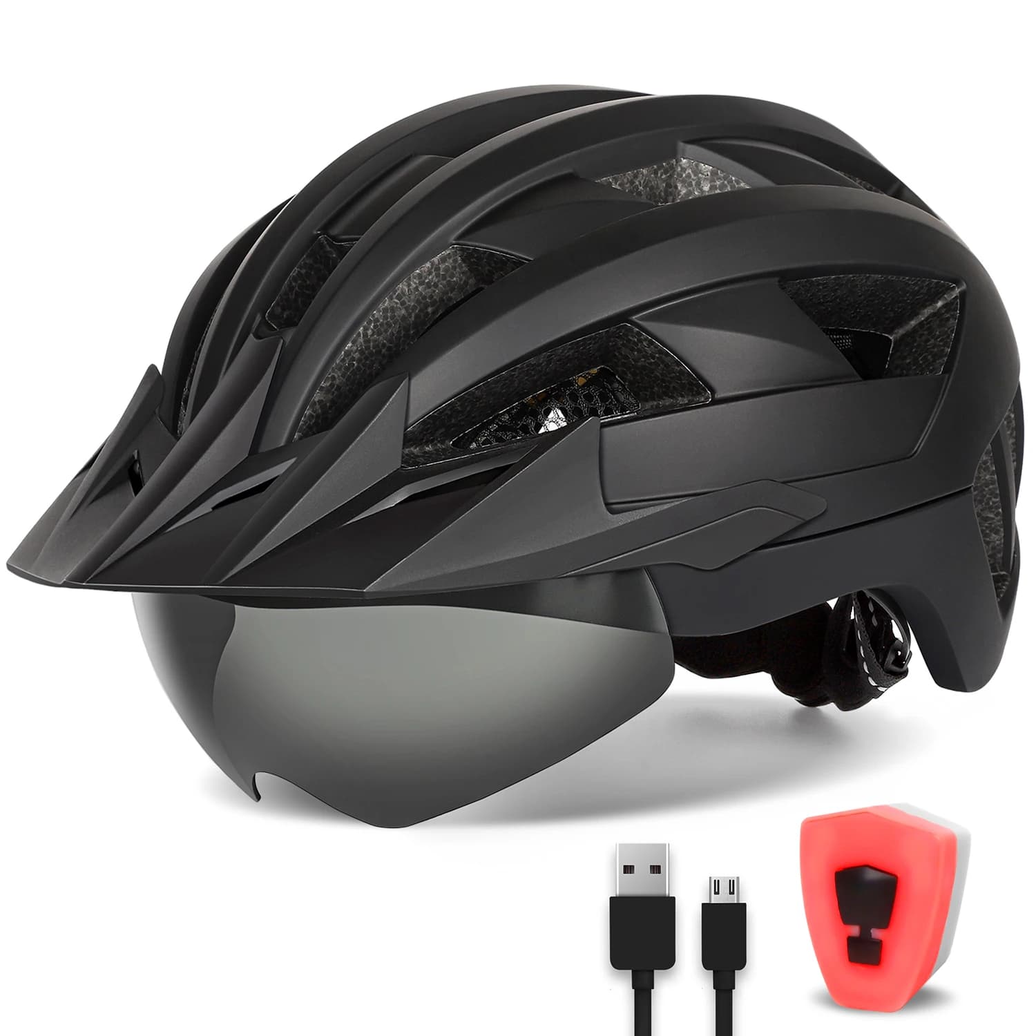 Funwict VTT casque de vélo avec lunettes USB léger vélo de route hommes casquette de protection de s