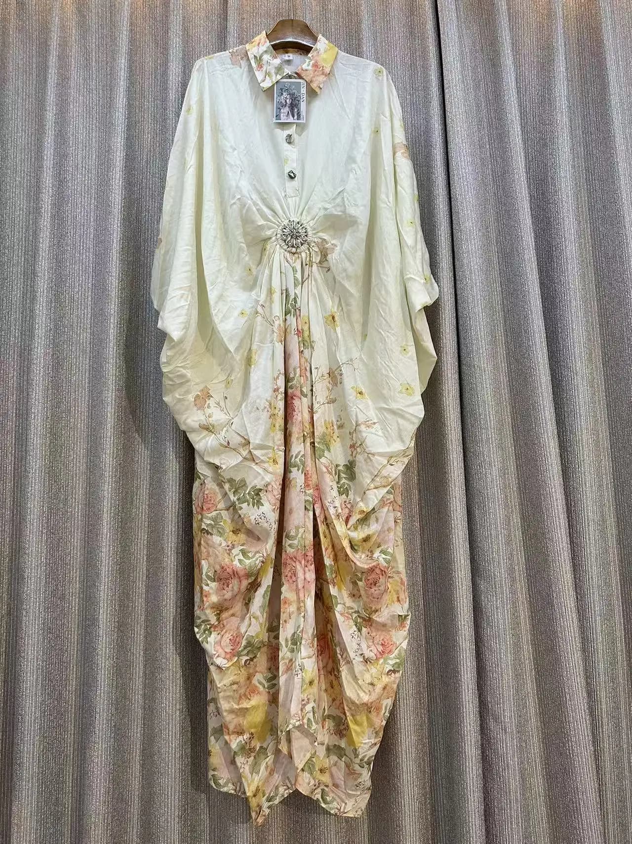 Robe imprimée ample pour femme, manches chauve-souris, nouveau design rétro, mode décontractée, coup