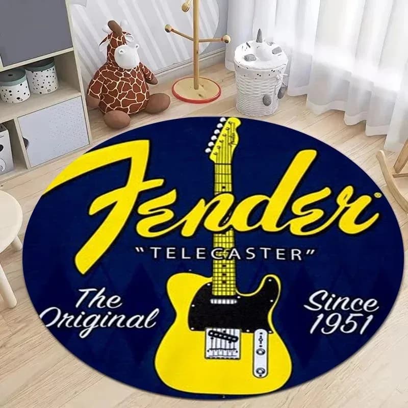 Tapis rond thème guitare Fender, salon, lettre anglaise, forme d'aile imprimée, Style Rock, décorati