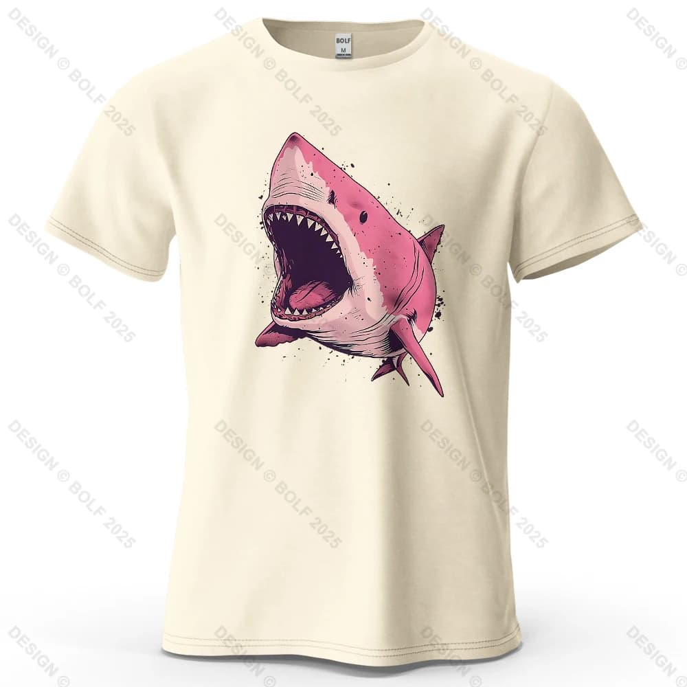 T-Shirt 100% coton pour hommes et femmes, surdimensionné, avec image de dessin animé de requin rose 