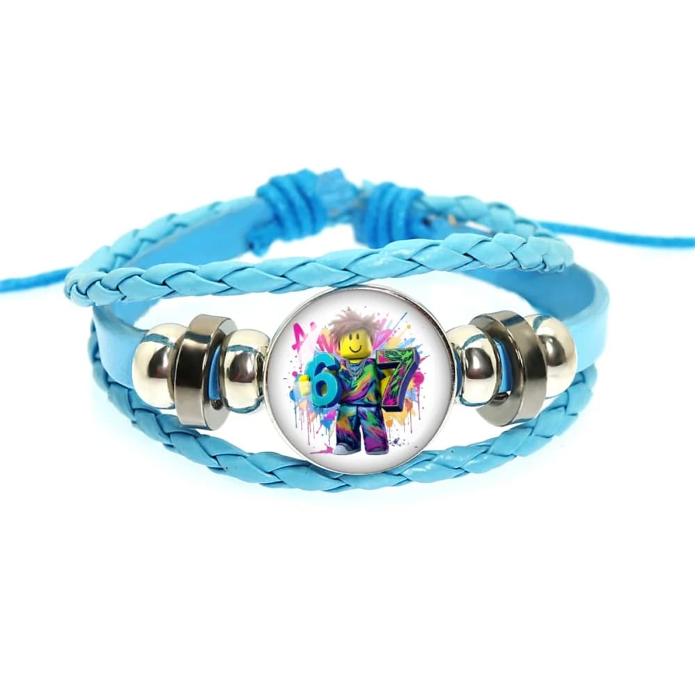 Bracelet en verre multirangs tressé bleu et rose STEAL A BRAINROT Blue 67, motif Meme Anime amusant,