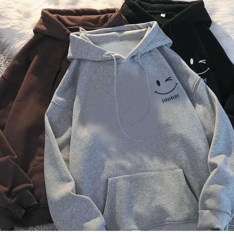 Femmes souriant visage drôle mode Couple pull à capuche américain lourd ample épaissi cachemire swea